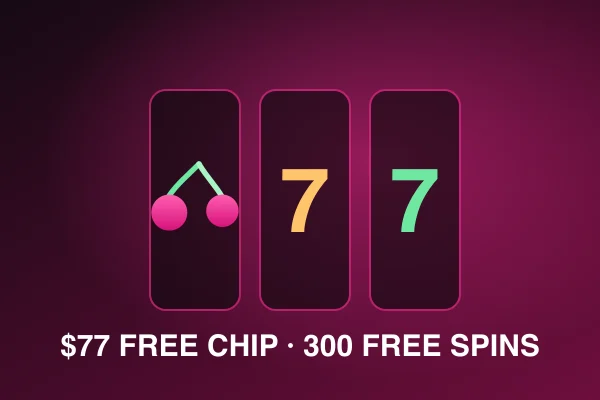 BettyWins casino slot reels with the $77 free chip offer